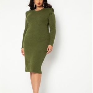 Olive Green Long Sleeve Knit Bodycon Dress
